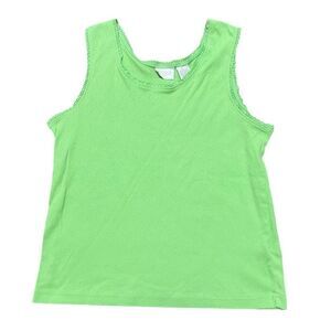 VINTAGE ERIKA Green Lace Trim Patterned Tank Top Size PL